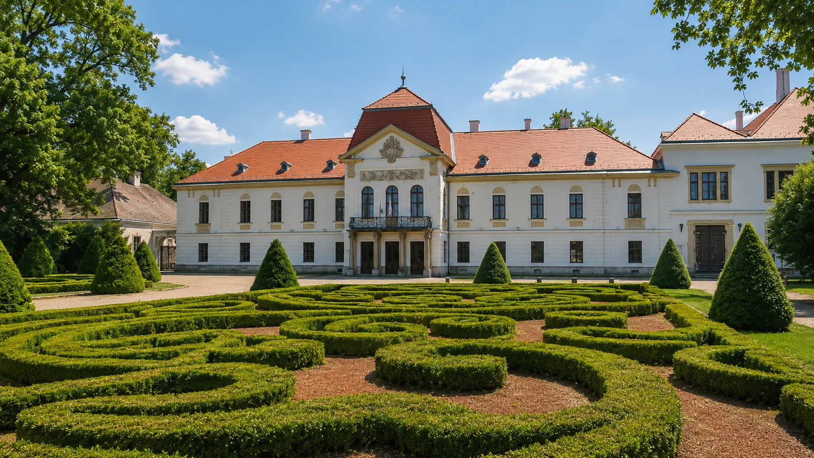 A nagycenki Széchenyi-kastély és a hozzá vezető hársfasor – MI-vel generált illusztráció